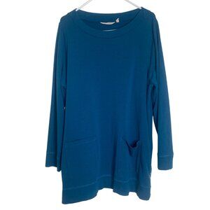 Soft Surroundings Tunic Sweater Womens 1X Teal Long Sleeve Cotton Blend Top Rela